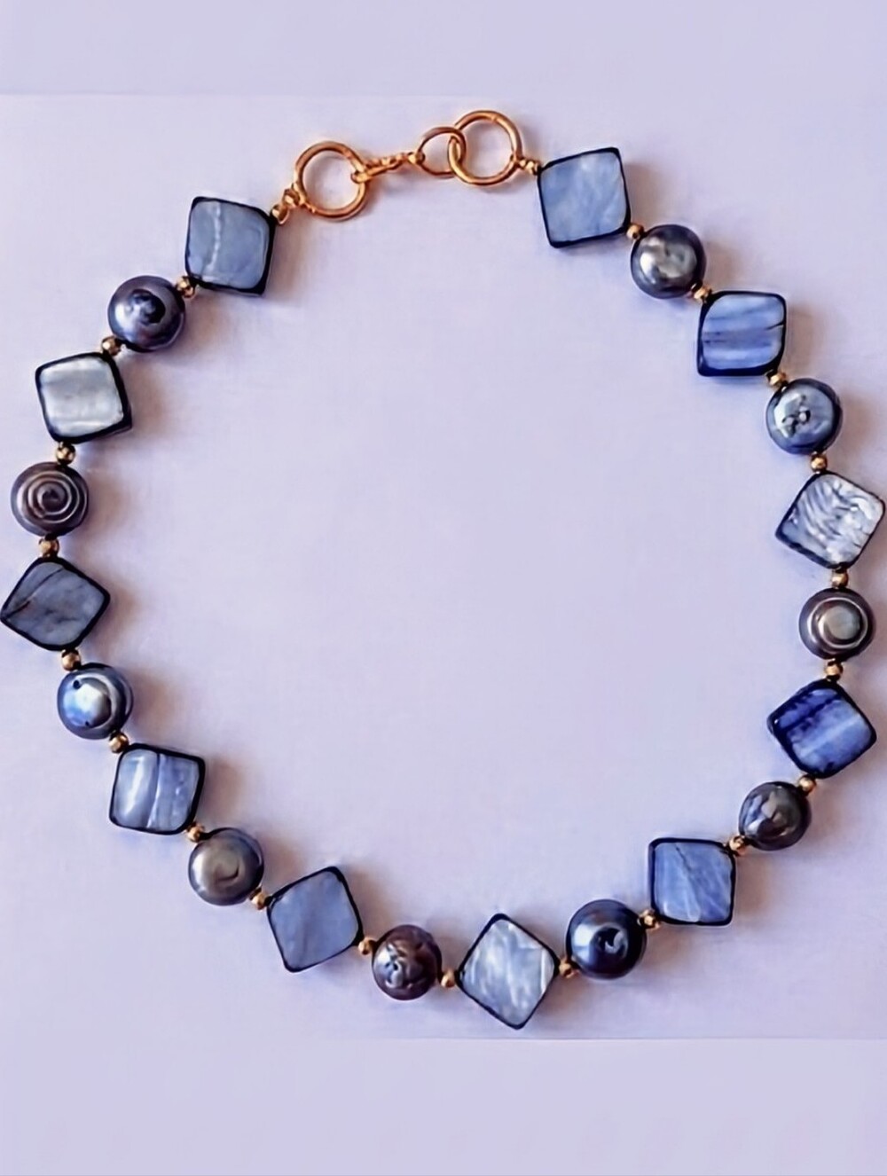 Silver Gray Mettalic Mother Of Pearl & Natural Freshwater Pearl Necklace